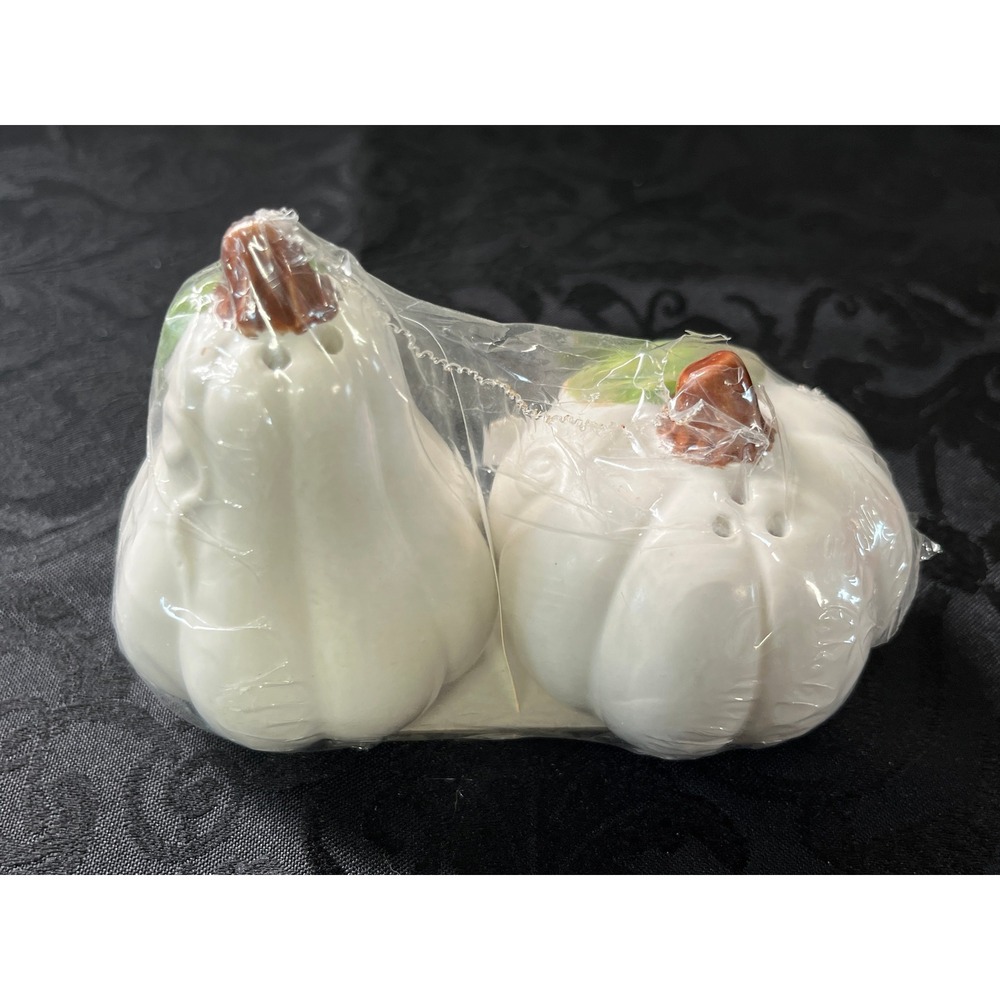 White Ceramic Pumpkin Gourd Salt Pepper Shakers Harvest Fall Decor Thanksgiving